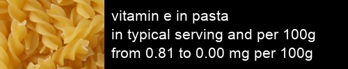 vitamin e in pasta information and values per serving and 100g